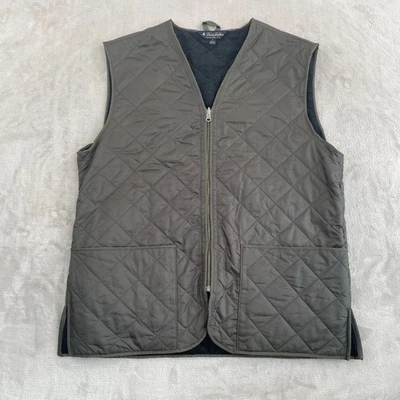 Brooks Brothers Quilted Full Zip Vest Men Medium Green Pockets Wool Lined - Image 1 of 4