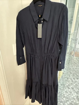 Vestido Kobi Halperin Nuevo con Etiquetas Elizabeth LS Azul Marino Tencel Lino Talla Grande L $398 Foto 1 de 4