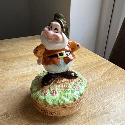 Walt Disney Happy Music Box Musical Schmid Vintage Snow White 7 Dwarfs Ceramic - Image 1 of 4