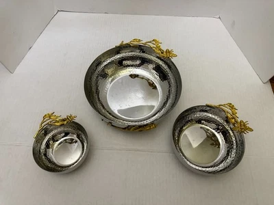 Elegance Golden Bee Hammered Stainless Steel 3 Piece Serving Bowls - Image 1 of 4