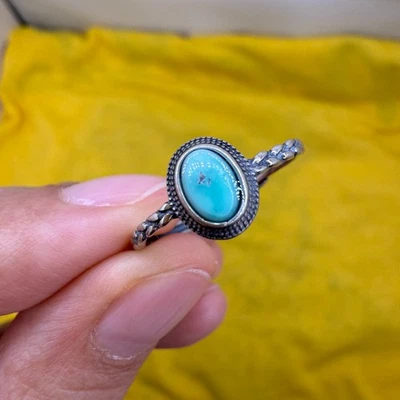 925 Sterling Silver Ring Oval Turquoise 6x4mm Natural Gemstone Bridal Jewelry - Image 1 of 4