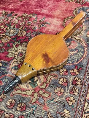 "Fuelle de chimenea de madera y cuero de colección 24"" hecho a mano estaño rústico granja funciona" Foto 1 de 4