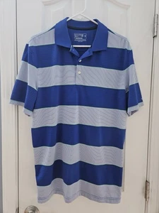 CHAPS Blue Stripe Pattern Short Sleeve Polo Shirt Size Medium - Picture 1 of 3