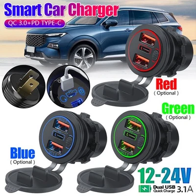 Auto Dual USB C Steckdose 3.0 QC PD 12V Einbau Buchse Wasserdicht KFZ Ladegerät - Bild 1 von 4