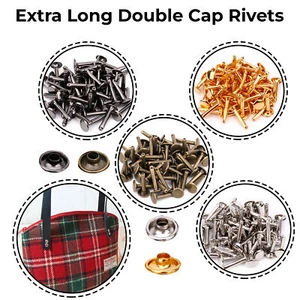 Long Brass Double Cap Round Rivets for Leathercraft Belts Bags & DIY Punk Stud - Picture 1 of 29