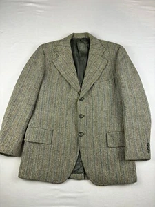 Vintage Harris Tweed Sport Coat Mens Size 40R Brown Virgin Wool Herringbone USA - Picture 1 of 13
