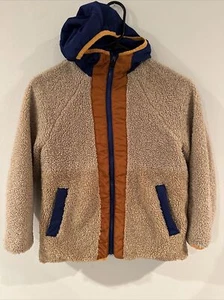 Zara Boys Hooded Jacket Tan And Blue And Brown Size 9 - Picture 1 of 6