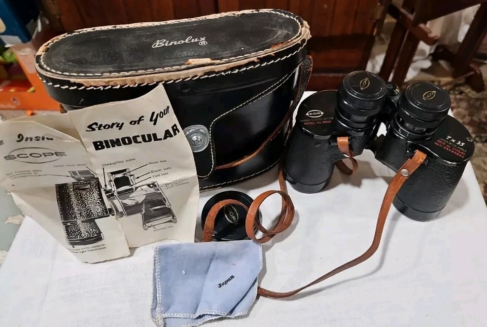Binolux Scope Binoculars 7x35 Amber Coated Optics W/ Original paperwork, Case - Image 1 of 4