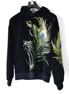 Dolce & Gabbana Midnight Blue Velvet Hoodie Peacock Feather Size Small $1995 - Picture 1 of 14