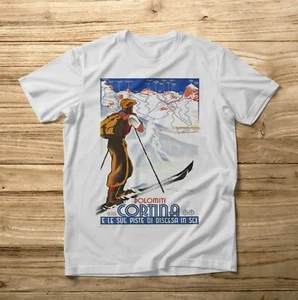 T-Shirt Vintage Dolomiten Cortina D'Ampezzo Pisten Abfahrt Ski Schnee - Bild 1 von 2
