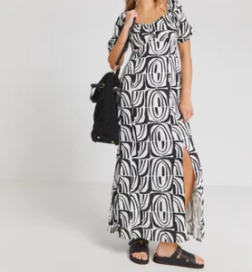 SIMPLY BE LADIES RUCHED FRONT MAXI DRESS MONO PRINT NEW (ref 468) (SALE) - Picture 1 of 3
