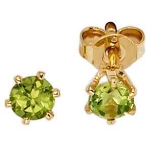 JOBO Ohrstecker rund 585 Gold Gelbgold 2 Peridote grün Ohrringe Goldohrstecker - Bild 1 von 1