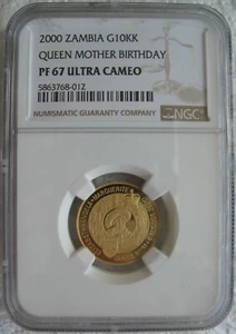 Zambia 2000 Gold 10000 Kwacha NGC PF-67 Ult.Cameo Queen Mother Birthday - Picture 1 of 3