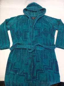 Pendleton Aztec Southwestern Robe Sleepwear Hooded Terry Cotton XS SM green - Picture 1 of 11
