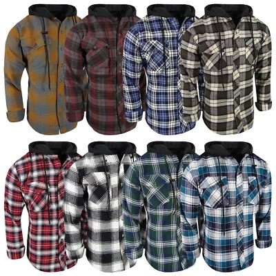 Hooded Flannel Shirt Mens Plaid Hoodie Button Up Flap Pockets True Fit Up To 4X! - Image 1 of 3
