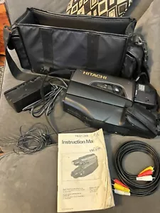 Vtg Hitachi VM-3700A  VHS Movie Camera Recorder Camcorder Bag Cables No Battery - Picture 1 of 9
