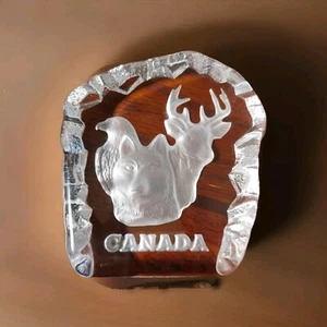 Canada Crystal Paperweight 4" Eagle Wolf Elk - Tiley Canada Desk Paper  - Picture 1 of 5
