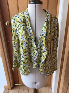 warehouse mimosa print yellow spring flowers floaty viscose jacket 12 6 14 16 - Picture 1 of 4