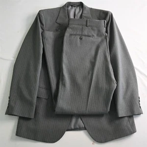 Vtg Mens 42R 34x32 Slim Gray Striped Jacket Bootcut Pants Suit - Picture 1 of 12