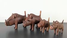 Warthog Family, Hand Carved Wood, 4 Pieces