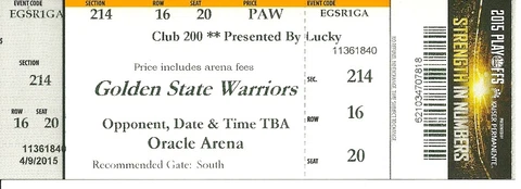 GOLDEN STATE WARRIORS v N.O. PELICANS GM1 NBA PLAYOFF SOUVENIR TICKET 4/18/2015 Cover