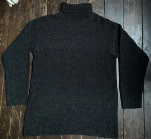 vtg 90s black chenille acrylic oversized long Zig-zag roll neck jumper S M - Picture 1 of 9