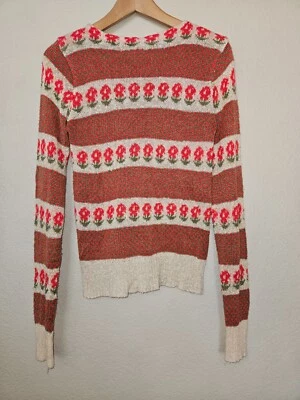 Vintage Hewlett Knitting Mills Flower Power Sweater Size Medium Red Ivory Gold - Image 1 of 4