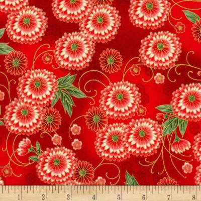 Edredón Kaufman Colección Imperial Rojo Mamás Tela Floral Metálico 1 Yarda Japón Foto 1 de 4