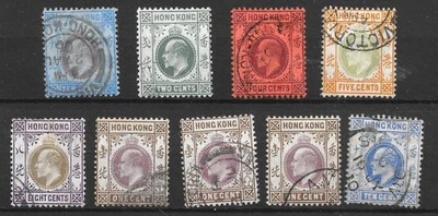 HONG KONG CARD OF 9 GOOD USED EDWARD VII STAMPS 1903/07 - Image 1 of 2