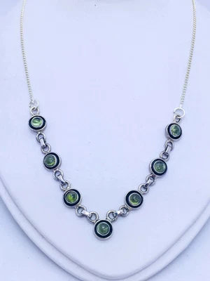 Solid Sterling Silver Necklace with Peridot Stones - Image 1 of 4