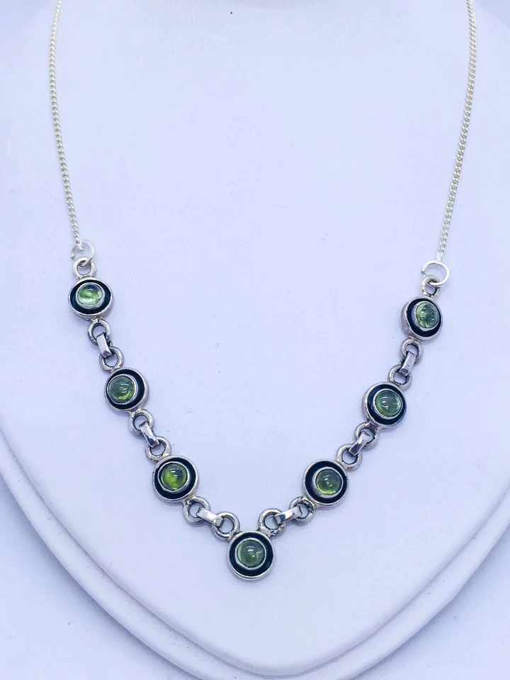 Solid Sterling Silver Necklace with Peridot Stones - Image 1 of 4