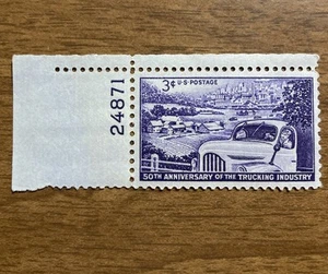 US Scott 1025 50th Anniversary Trucking Ind. 3 Cent Plate Number Single MNH - Picture 1 of 2