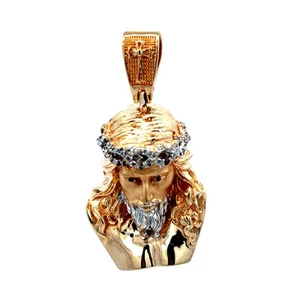 14kt Two Tone CZ Jesus Head Pendant - Picture 1 of 5