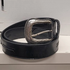 Vintage Hand Tooled Black Leather Woven Belt Sz 38 Mexico Western Cowboy Sonora - Picture 1 of 18