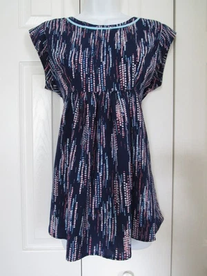 Motherhood Maternity~ Navy Blue Peach Aqua Print Tunic Top~ Cap Sleeves~ M EUC - Image 1 of 4