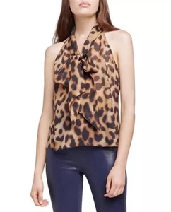 L'Agence Rumi Sleeveless Blouse Womens XS Wide Tie Neck Silk Chiffon Croc Black - Picture 1 of 10