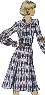 1970s Puff Sleeve High Collar Dress A Line Midi Vogue 8785 Sewing Pattern - Image 1 of 3