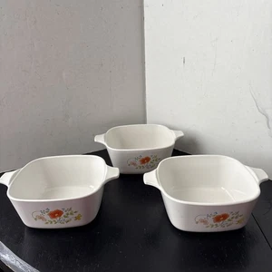 3 VINTAGE Corning Ware Casserole Wild Flower P-43-B Petite 2 3/4 Cup USA Small - Picture 1 of 14