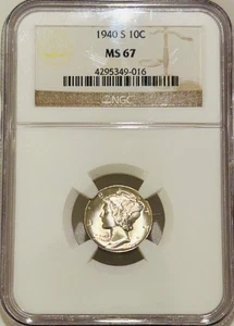 1940 S Mercury Silver Dime NGC MS67 - Picture 1 of 8