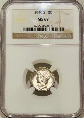 1940 S Mercury Silver Dime NGC MS67 - Image 1 of 4