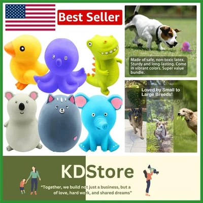 6 Pack Small Medium Latex Squeaky Dog Toys, Chew Rubber Animal Balls - Image 1 of 4