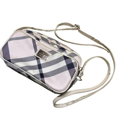 Bolso de Hombro BURBERRY Etiqueta Azul Cuadros Nylon Lona Cuero Rosa #EK ZHA Foto 1 de 4