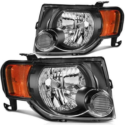 For 2008-2012 Ford Escape SUV Headlight Headlamp Assembly Black Light Left+Right - Image 1 of 4