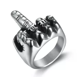 Anillo Sello Hombre Acero Inoxidable Dedo de Honor Rebel Ring Fuck R0031 - Imagen 1 de 1