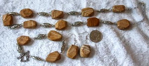 Juego a juego, collar, pulsera, pendientes, mármol de grano de madera - Imagen 1 de 24