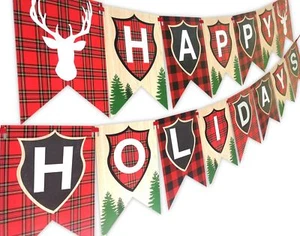 Woodland Reindeer Happy Holidays Banner Pennant Christmas Banner HH - Picture 1 of 1