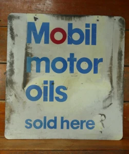 Vintage Original Mobil Motor Oils Sold Here Double Sided Metal Advertising Sign - Picture 1 of 14