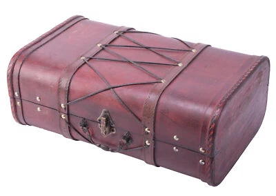 New Vintiquewise Pirate Style Cherry Vintage Wooden Luggage with X Design - Image 1 of 4
