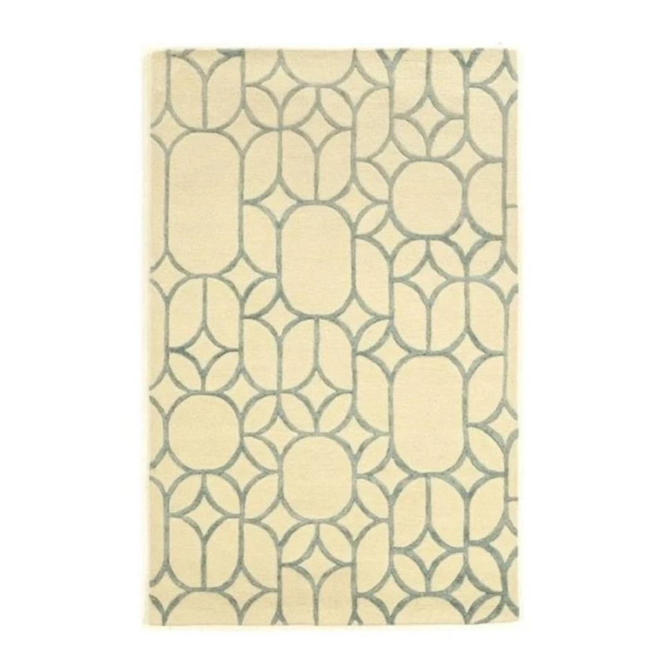 Alfombra acolchada a mano Hawthorne Collection 2' x 3' en marfil y turquesa Foto 1 de 1