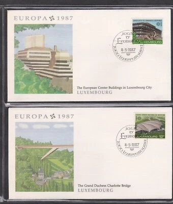LUXEMBURGO 1987 2 CUBIERTAS FLEETWOOD PRIMER DÍA EUROPA ARQUITECTURA CACHÉT Foto 1 de 2